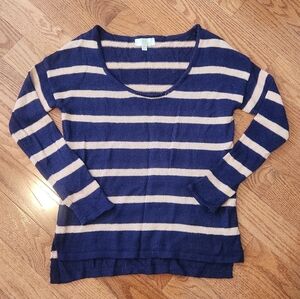 Olive & Oak Navy and Tan Striped V-Neck Sweater